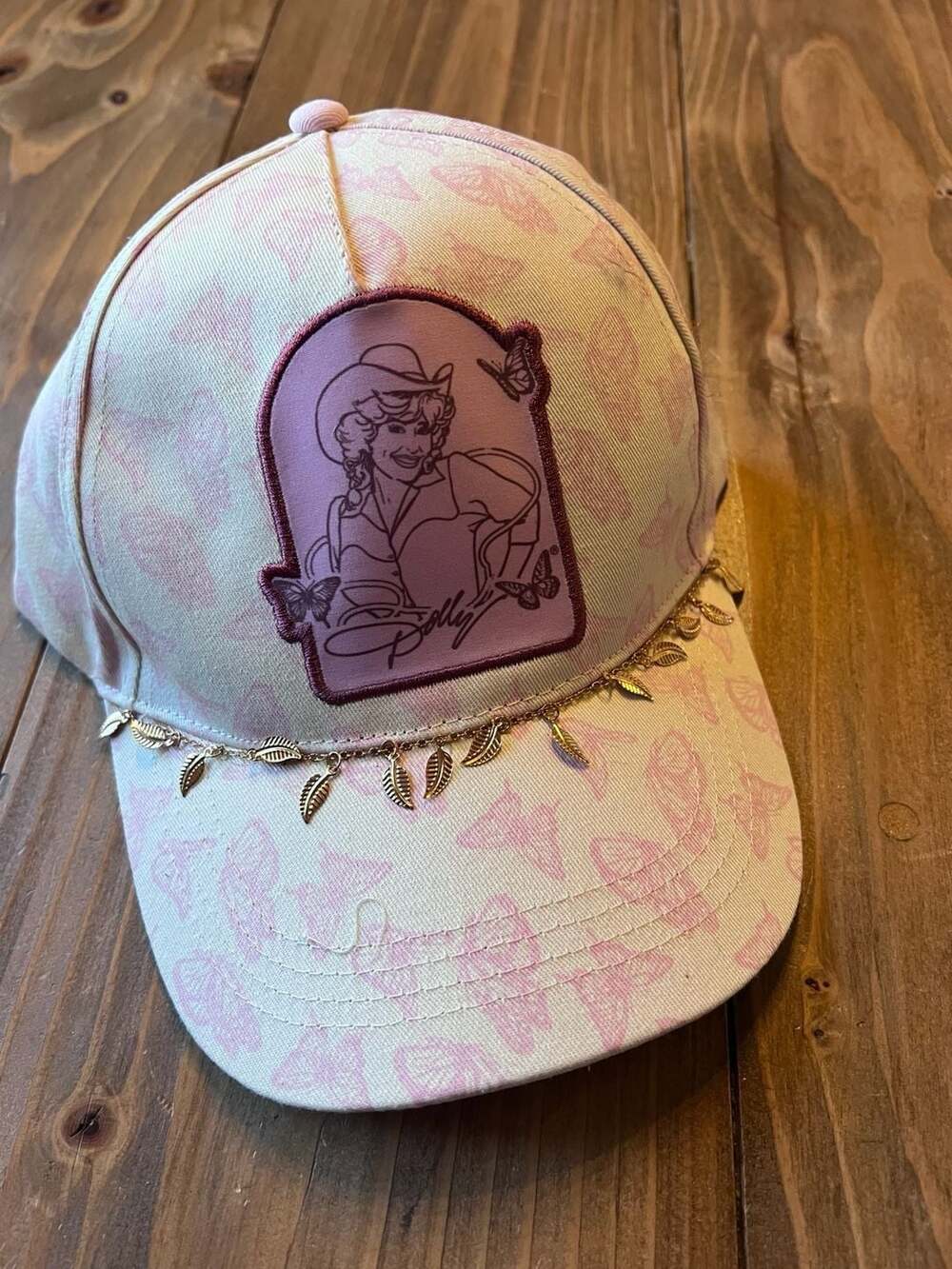 Dolly Parton Butterfly Pink Baseball Cap Hat Gold Leaf Chain